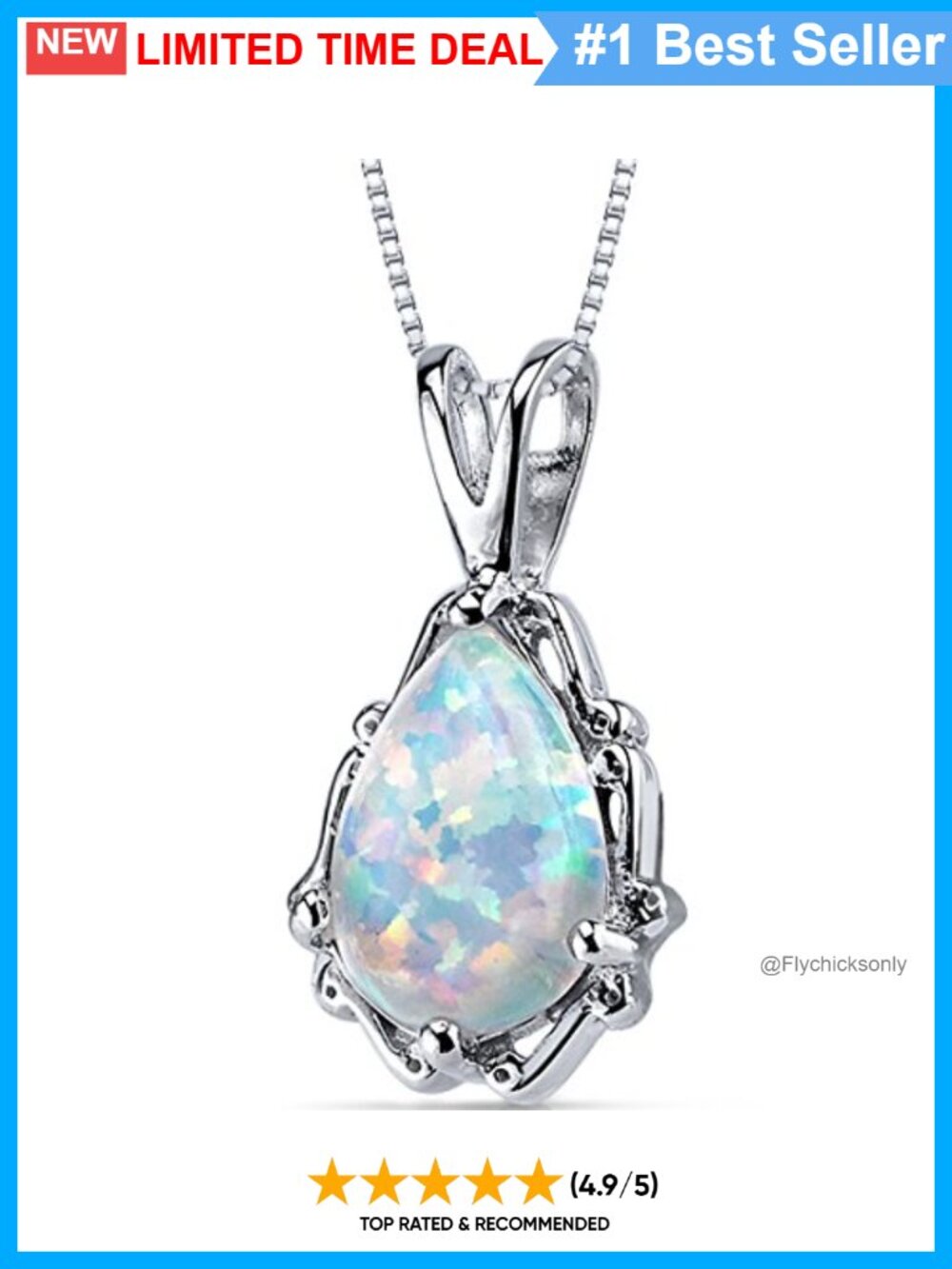 PEORA Lab Grown White Opal Teardrop Pendant 925 Sterling Silver 18" Chain